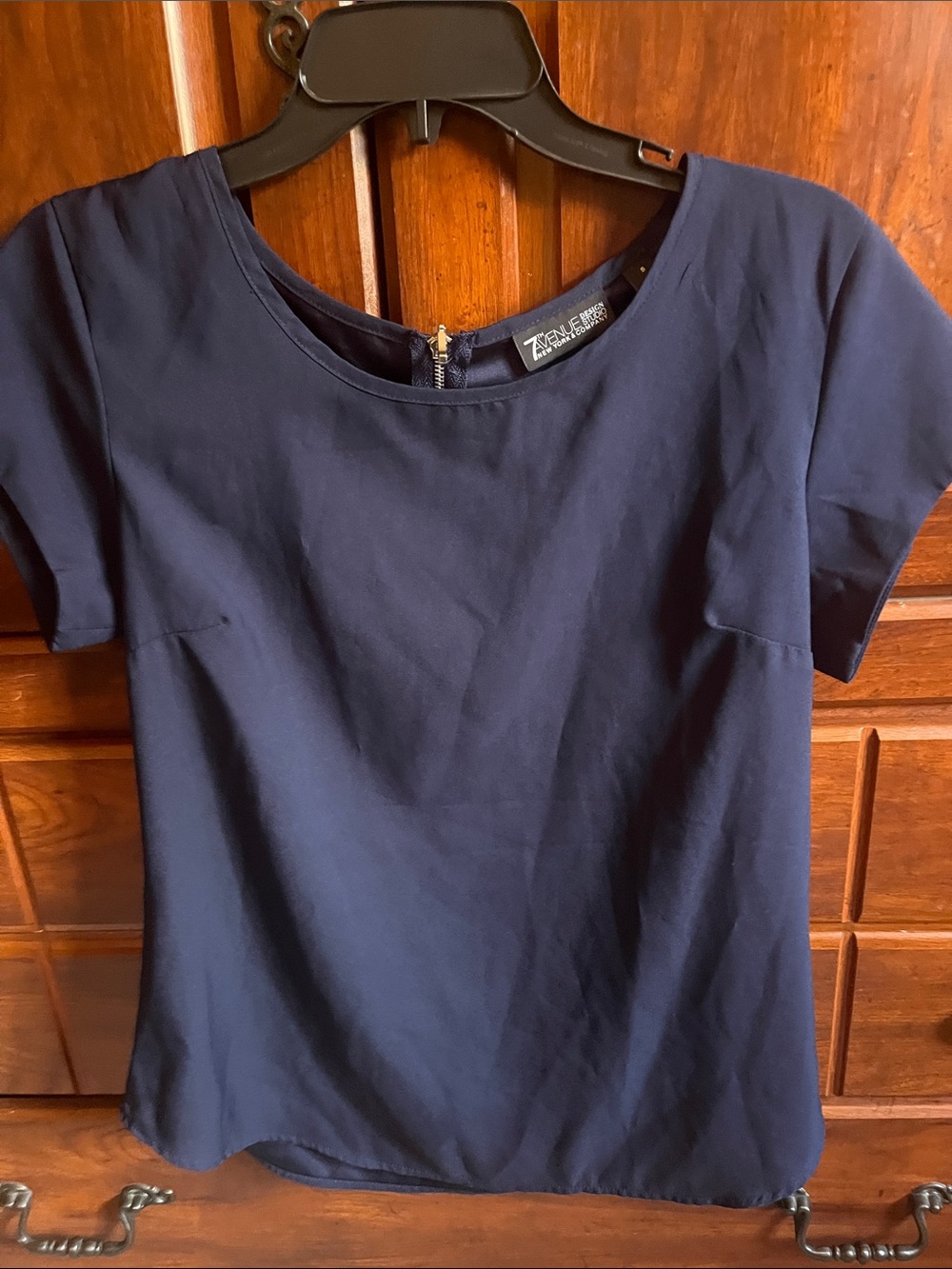New York & Company Navy Short Sleeve Crewneck Top